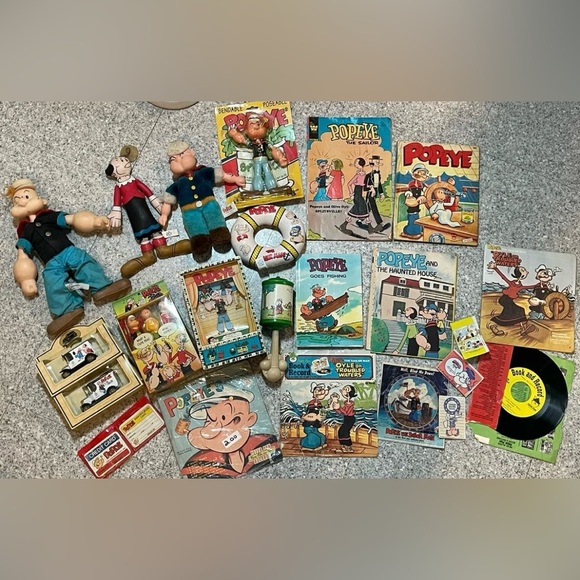 Other - RARE VTG Popeye The Sailer Man Toys, Items & Books (New & Used) 22 piece bundle